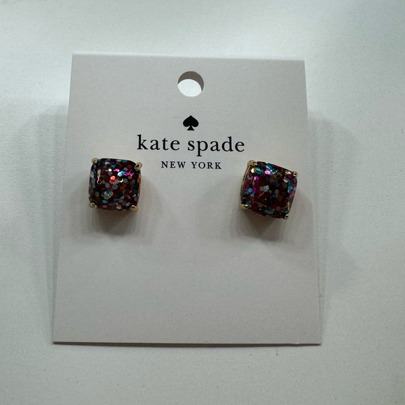 EUC Kate Spade Glitter Crystal Square Stud Earrings Multi - Picture 2 of 2